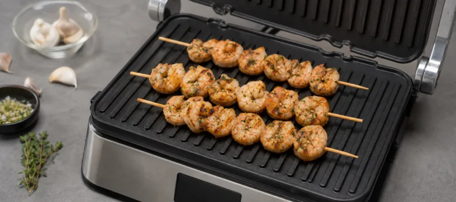 Kontaktgrill Garnelen-Spiesse mit Knoblauch