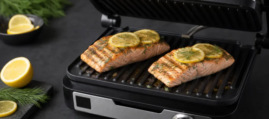 Kontaktgrill Lachsfilet mit Zitronen-Dill