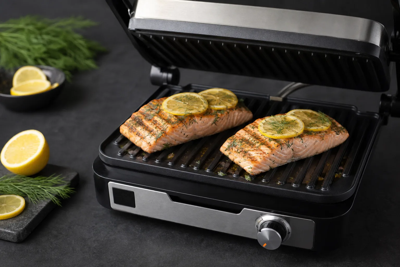 Kontaktgrill Lachsfilet mit Zitronen-Dill