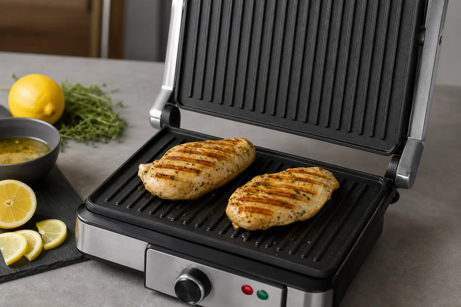 Kontaktgrill Haehnchenbrust mit Zitronenmarinade