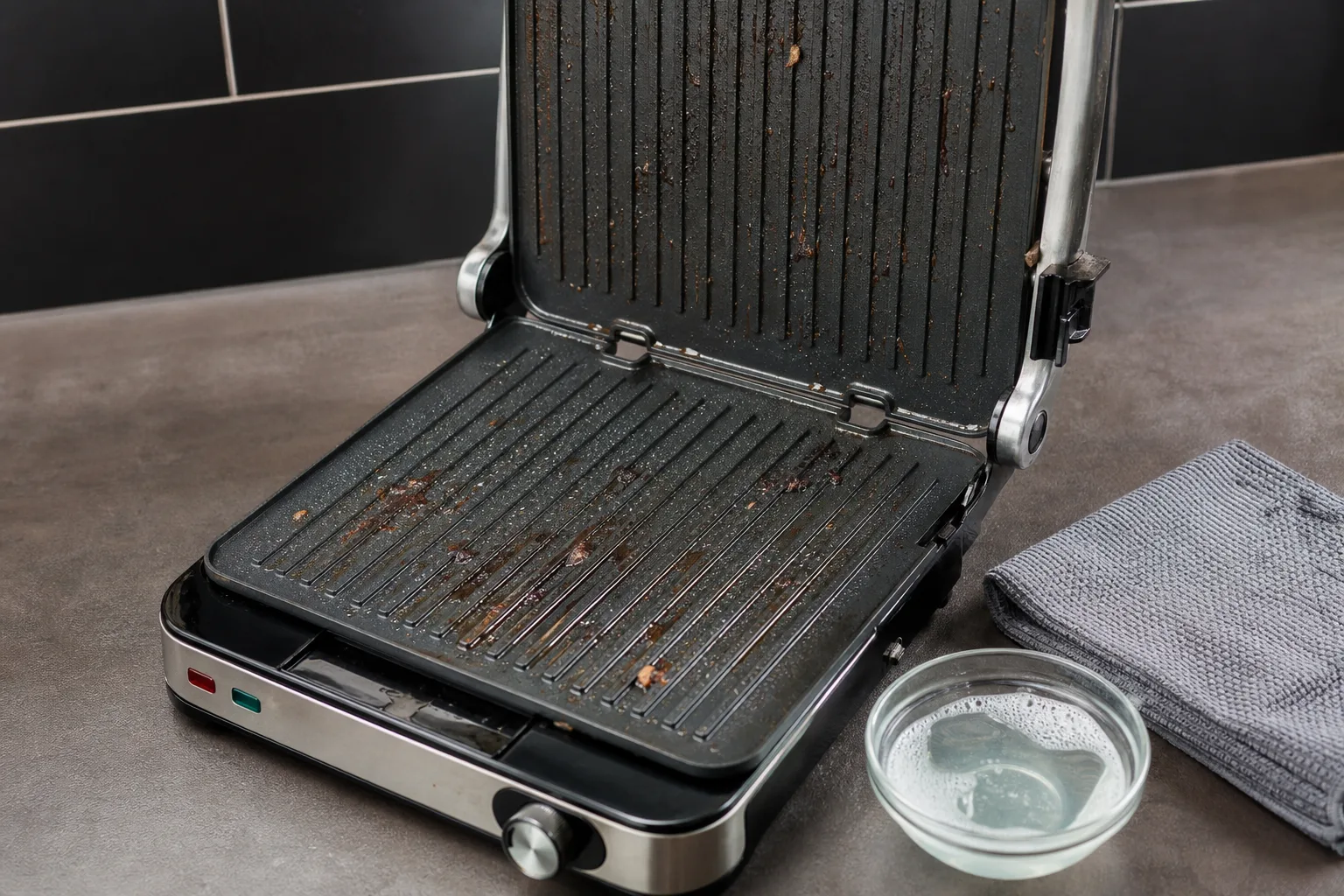 Wie man Fett und Speisereste vom Kontaktgrill entfernt ohne die Oberflaeche zu beschaedigen