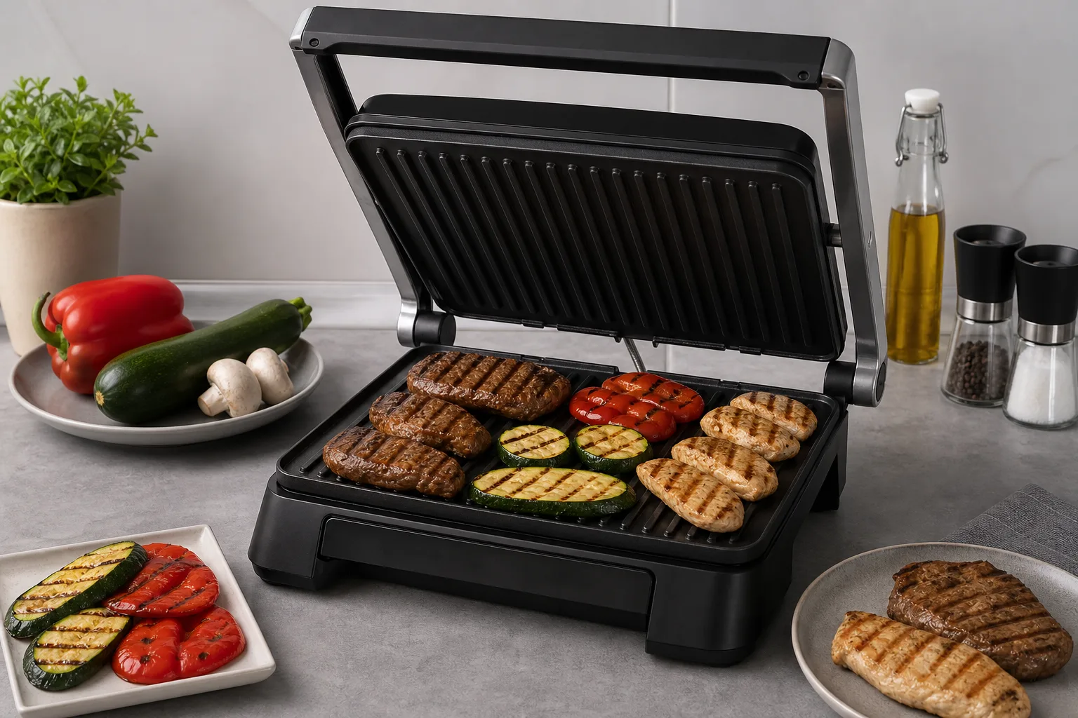 Gleichzeitiges Grillen verschiedener Zutaten mit dem Kontaktgrill – so gelingt’s